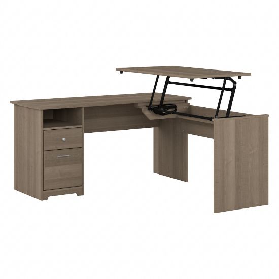 Picture of Bush Furniture Cabot 3-Position Sit-To-Stand Height-Adjustable L-Shaped Desk, 60inW, Ash Gray, Standard Delivery