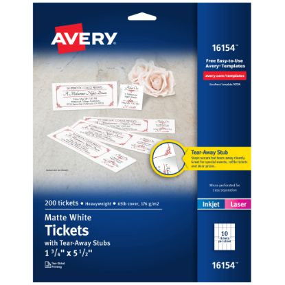 Picture of Avery Printable Tickets, 1 3/4in x 5 1/2in, White, Pack Of 200 Tickets