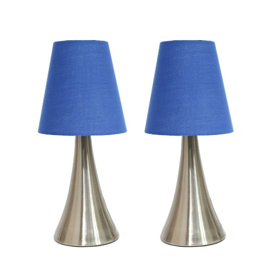 Picture of Simple Designs Valencia Mini Touch Table Lamps, 11 1/2inH, Blue Shade/Brushed Nickel Base, Pack Of 2