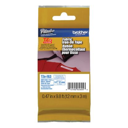 Picture of Brother TZeFA3 Ptouch Iron-On Tape - 15/32in Width - Thermal Transfer - White, Navy Blue - 1 Each - Water Resistant - High Durable, Abrasion Resistant, Fade Resistant, Chemical Resistant, Temperature Resistant, Iron-on Transfer