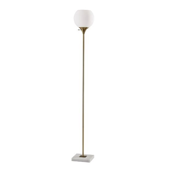 Picture of Adesso Fiona Torchiere, 71inH, White Opal Shade/Antique Brass And White Marble Base