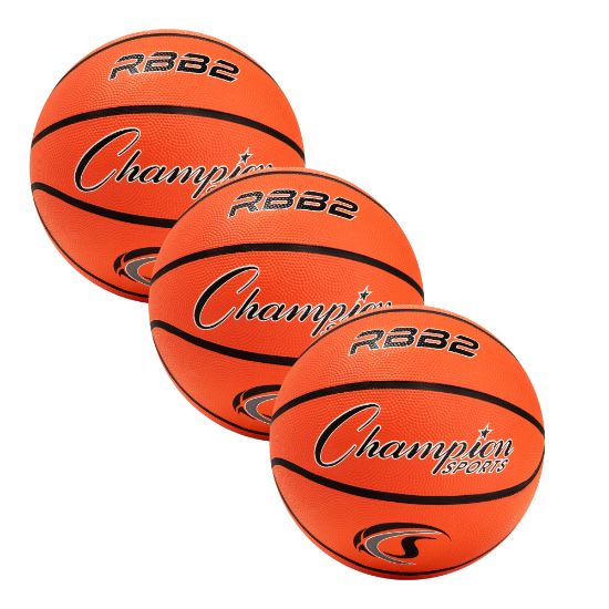 Picture of Champion Sports Rubber Basketballs, Size 5, Orange/Black, Pack Of 3 Balls