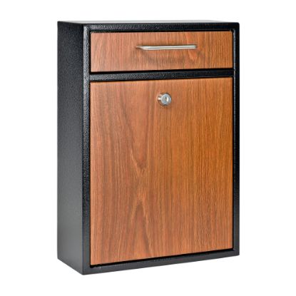 Picture of Mail Boss Locking Security Drop Box, 16-1/4inH x 11-1/4inW x 4-3/4inD, Black/Wood Grain