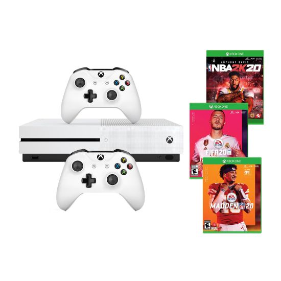 Picture of Microsoft Xbox One S Pro Sports Console Bundle With 2 Controllers/NBA 2K20/FIFA 20/Madden NFL 20, 1TB, White