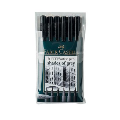 Picture of Faber-Castell Pitt Artist Brush Pens, Shades Of Gray, 6 Pens Per Set, Pack Of 2 Sets