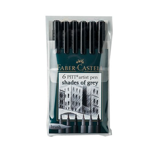 Picture of Faber-Castell Pitt Artist Brush Pens, Shades Of Gray, 6 Pens Per Set, Pack Of 2 Sets