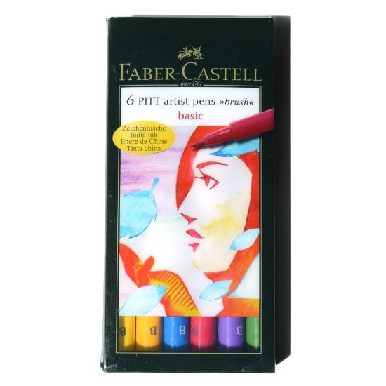 Picture of Faber-Castell Pitt Artist Brush Pens, Basic, 6 Pens Per Set, Pack Of 2 Sets