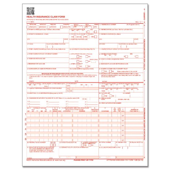 Picture of ComplyRight CMS-1500 Health Insurance Claim Form (02/12), Laser-Cut Sheet, 8 1/2in x 11in, White, Case of 2,500