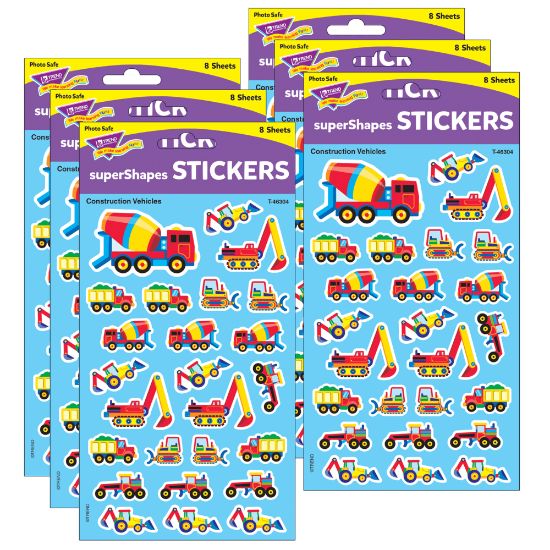 Picture of Trend superShapes Stickers, Construction Vehicles, 200 Stickers Per Pack, Set Of 6 Packs