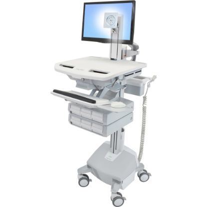 Picture of Ergotron StyleView Cart with LCD Pivot, LiFe Powered, 6 Drawers - 6 Drawer - 33 lb Capacity - 4 Casters - Aluminum, Plastic, Zinc Plated Steel - White, Gray, Polished Aluminum