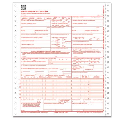 Picture of ComplyRight CMS-1500 Health Insurance Claim Form (02/12), 2-Part Continuous Carbonless, 8 1/2in x 11in, White/Canary, Case Of 1,000