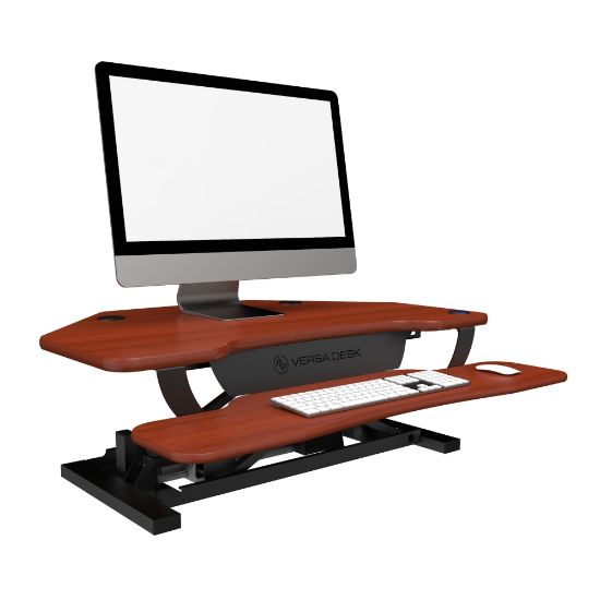 Picture of VersaDesk Power Pro Corner Push-Button Electric Height-Adjustable Sit-to-Stand Desk Riser, 36in x 31in, Cherry