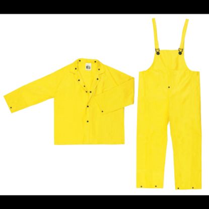 Picture of Three-Piece Rain Suit, Jacket/Hood/Pants, 0.28 mm PVC/Nylon, Yellow, 3X-Large