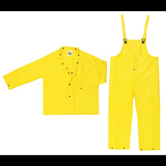 Picture of Three-Piece Rain Suit, Jacket/Hood/Pants, 0.28 mm PVC/Nylon, Yellow, 3X-Large