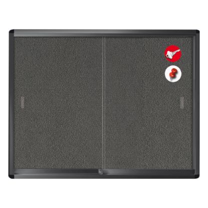 Picture of MasterVision Enclosed Fabric Bulletin Board Cabinet With Aluminum Frame And Glass Slide Doors, 36in x 48in, Grey/Graphite