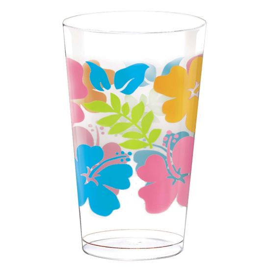 Picture of Amscan Summer Luau Hibiscus Plastic Tumblers, 16 Oz, Clear, Pack Of 26 Tumblers