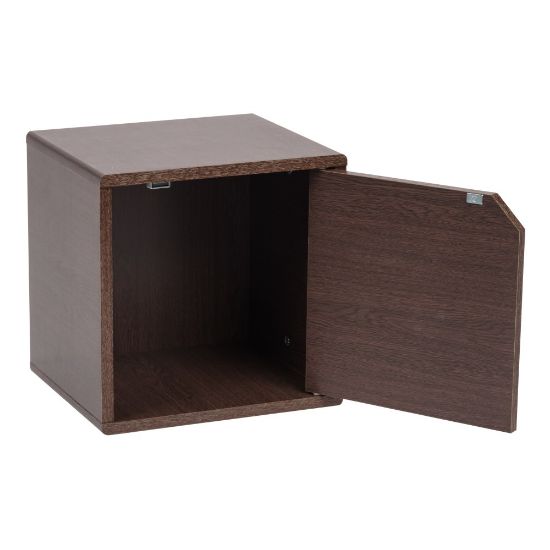 Picture of IRIS 14inH Cube Storage With Door, Brown Oak