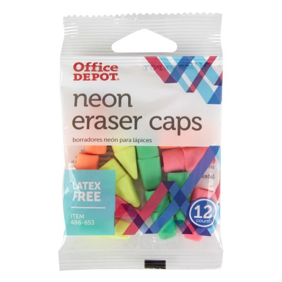 Picture of Office Depot Brand Neon Eraser Caps, Assorted Colors, Pack Of 12