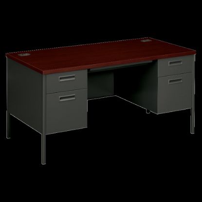 Picture of HON Metro 60inW Classic Double-Pedestal Computer Desk, Mahogany/Charcoal