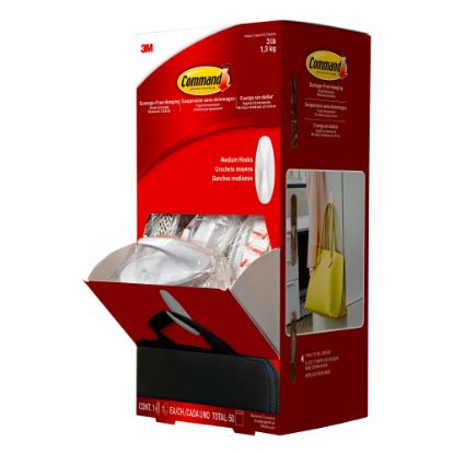 Picture of 3M Command Damage-Free Removable Hooks, Cabinet, 3inH x 1inW x 1inD, White, Pack of 50 Hooks and Medium Strips