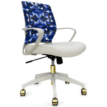 Picture of Raynor Elizabeth Sutton Gramercy Fabric Mid-Back Task Chair, Blue Prism/White/Gold