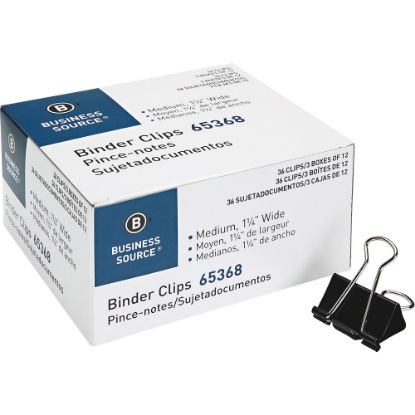 Picture of Business Source Binder Clips - Medium - 1.3in Width - for Paper - 36 / Pack - Black