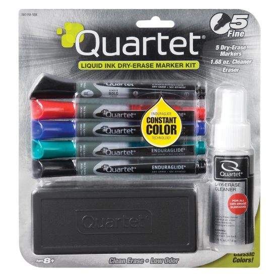 Picture of Quartet EnduraGlide Dry-Erase Markers, Kit, Fine, Assorted Colors, Pack Of 5