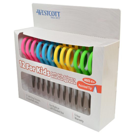 Picture of Westcott Soft-Handle Kids Scissors, 5in, Pointed, Assorted Colors, Pack Of 12