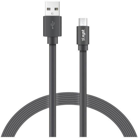 Picture of XYST Charge and Sync USB to Micro USB Flat Cable, 4 Ft. (Black) - 4 ft Micro-USB/USB Data Transfer Cable - First End: 1 x Micro USB - Male - Second End: 1 x USB Type A - Male - Black