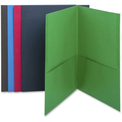 Picture of Business Source Letter Recycled Pocket Folder - 8 1/2in x 11in - 100 Sheet Capacity - 2 Internal Pocket(s) - Paper - Assorted - 35% Recycled - 25 / Box