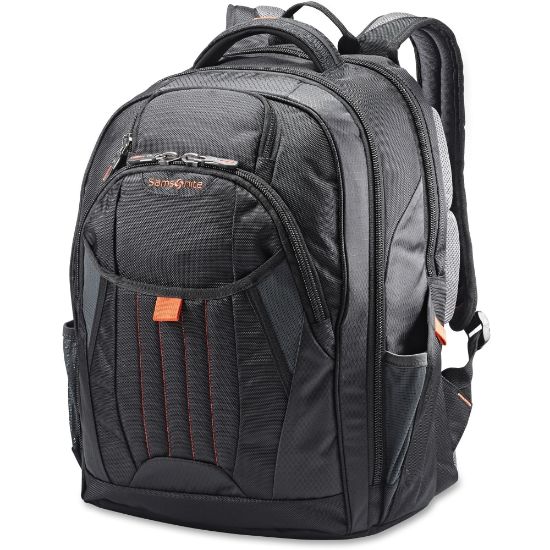 Picture of Samsonite Tectonic 2 Carrying Case (Backpack) for 17in Notebook - Black, Orange - Shock Resistant Interior, Slip Resistant Shoulder Strap - Poly Ballistic, Tricot Interior - Shoulder Strap, Handle - 18in Height x 13.3in Width x 8.6in Depth - 1 Pack