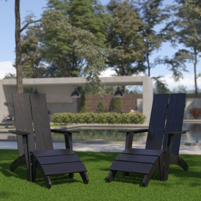 Picture of Flash Furniture Sawyer Modern All-Weather Poly Resin Wood Adirondack Chairs With Footrests, Black, Set Of 2 Chairs