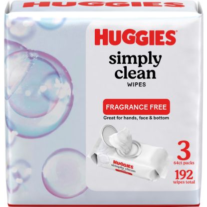 Picture of Huggies Simply Clean Wipes, White, 64 Sheets Per Box, Pack Of 3 Boxes