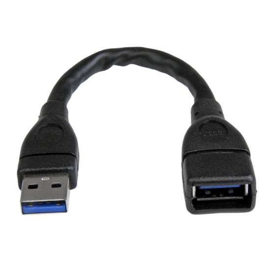 Picture of StarTech.com 6in Black USB 3.0 Extension Adapter Cable A to A - M/F - 6in USB Data Transfer Cable for Flash Drive, Notebook, Desktop Computer - First End: 1 x Type A Male USB - Second End: 1 x Type A Female USB - Extension Cable - Shielding