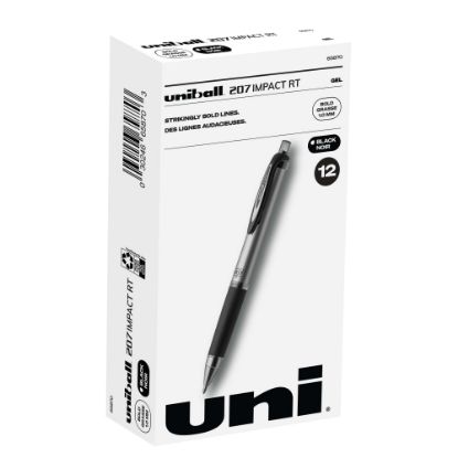 Picture of uni-ball RT Gel Pens, 207 Impact, Bold Point, 1.0 mm, Gray Barrel, Black Ink, Pack Of 12