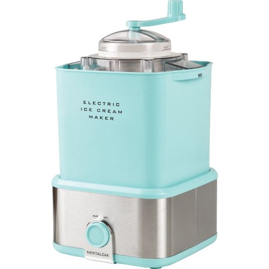 Picture of Nostalgia Electrics 2-Qt Electric Ice Cream Maker With Candy Crusher, Aqua/Stainless Steel