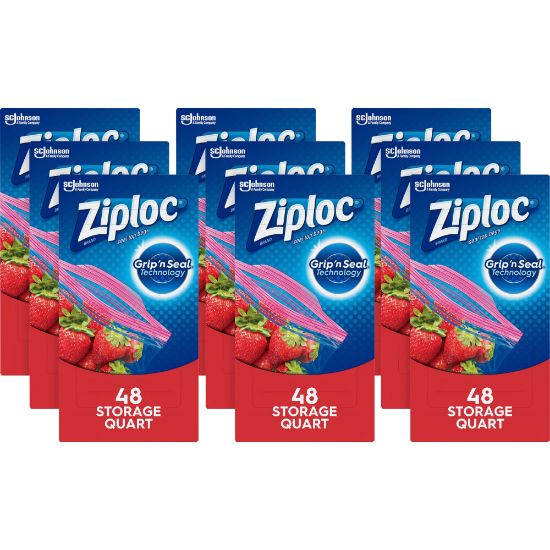 Picture of Ziploc Quart Storage Seal Top Bags, Medium Size, 7-1/2in x 7in, Clear, 48 Bags Per Box, Carton Of 9 Boxes