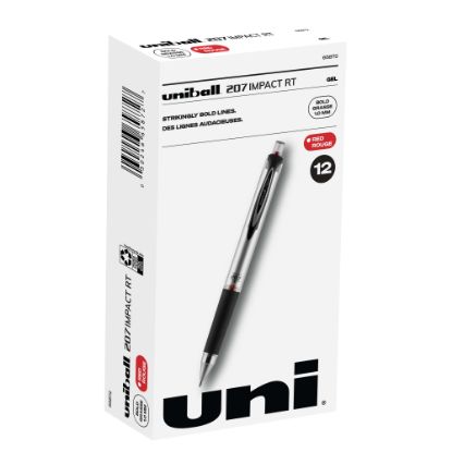 Picture of uni-ball RT Gel Pens, 207 Impact, Bold Point, 1.0 mm, Gray Barrel, Red Ink, Pack Of 12