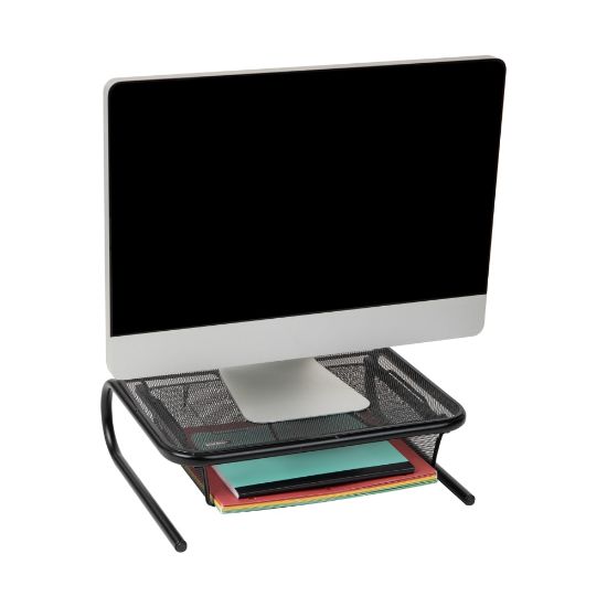 Picture of Mind Reader Metal Monitor Stand with Sliding Paper Tray, 5-1/4inH x 13inW x16-3/4inL, Black