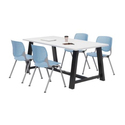 Picture of KFI Studios Midtown Table With 4 Stacking Chairs, Designer White/Sky Blue