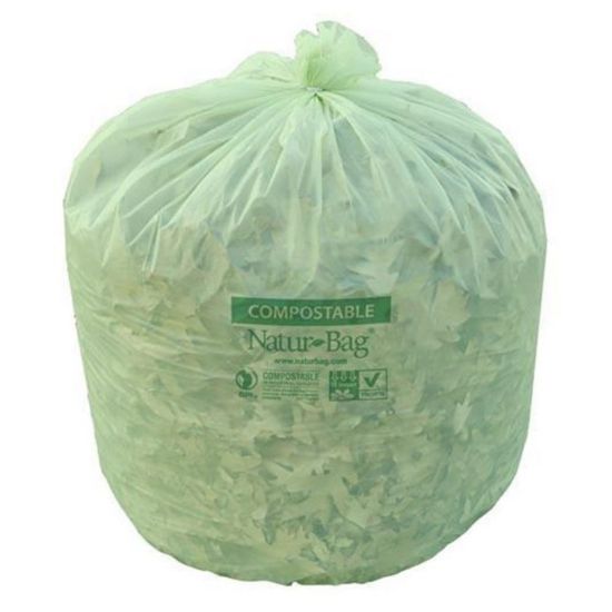 Picture of Natur Bag Compostable Trash Liners, 30 Gallons, Green, 25 Bags Per Roll, Case Of 8 Rolls