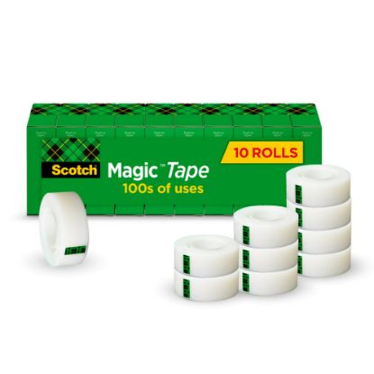 Picture of Scotch Magic Tape, Invisible, 3/4 in. x 1000 in., 10 Tape Rolls, Clear, Home Office, Back to School Supplies and College Essentials for Students and Teachers