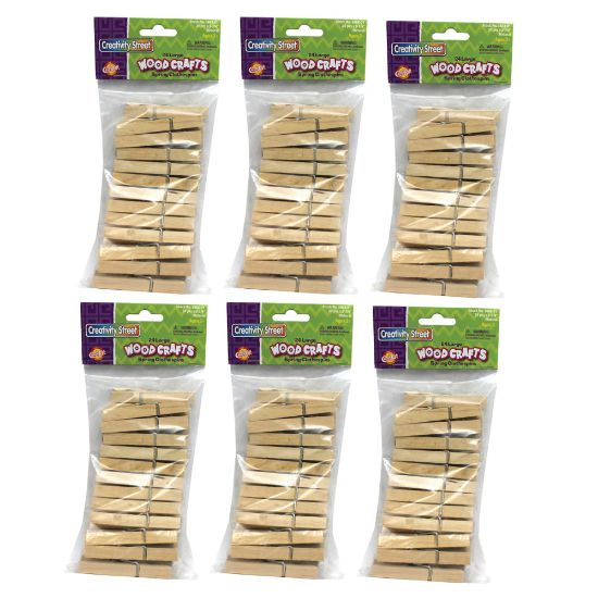 Picture of Creativity Street Spring Clothespins, 2-3/4in, Natural Wood, 24 Clothespins Per Pack, Case Of 6 Packs