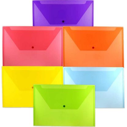 Picture of JAM Paper Plastic Legal Booklet Envelopes, 9-3/4in x 14-1/2in, Snap Closures, Assorted Colors, Pack Of 6 Envelopes