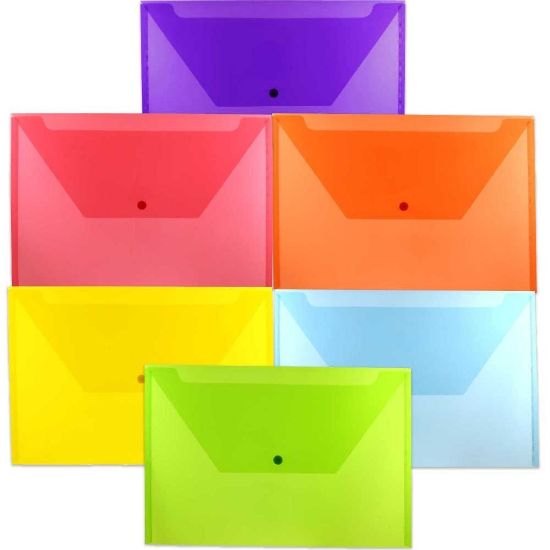 Picture of JAM Paper Plastic Legal Booklet Envelopes, 9-3/4in x 14-1/2in, Snap Closures, Assorted Colors, Pack Of 6 Envelopes