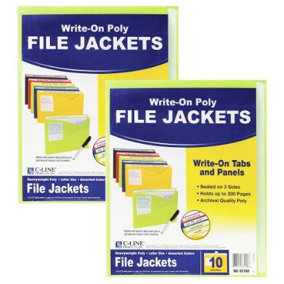 Picture of C-Line Write-On Poly File Jackets, 8-1/2in x 11in, Assorted Colors, 10 Jackets Per Pack, Set Of 2 Packs