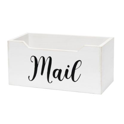 Picture of Elegant Designs Tabletop Decorative Script Word Organizer Box, 5-1/2inH x 5-1/2inW x 11-1/2inD, Whitewash