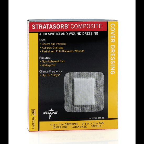 Picture of Medline Stratasorb Composite Island Dressings, 4in x 4in, White, Box Of 10