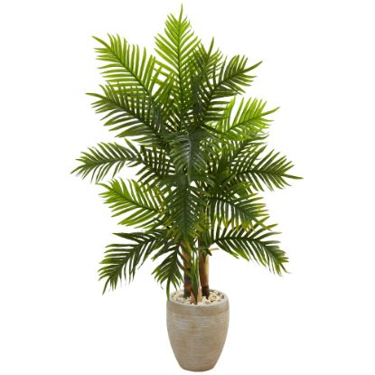 Picture of Nearly Natural Areca Palm 60inH Artificial Real Touch Tree With Planter, 60inH x 32inW x 21inD, Green/Sand