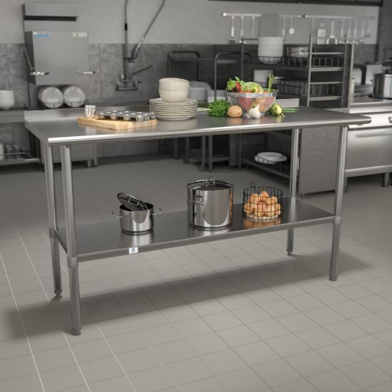 Picture of Flash Furniture Stainless Steel Prep And Work Table, 36inH x 60inW x 24inD, Silver